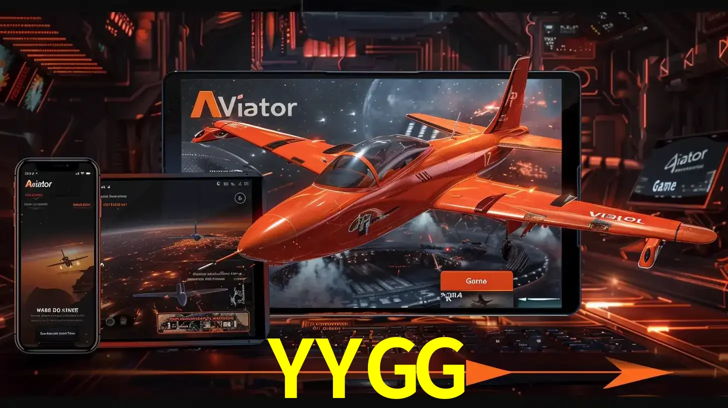 Apresentação tecnológica do jogo Aviator com um avião saindo da tela de um tablet, demonstrando a experiência imersiva em múltiplos dispositivos no YYGG.