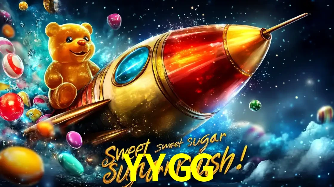 Arte promocional do jogo de slot Sugar Rush, com um urso de pelúcia em um foguete viajando pelo espaço de doces, um dos jogos divertidos disponíveis no cassino YYGG.
